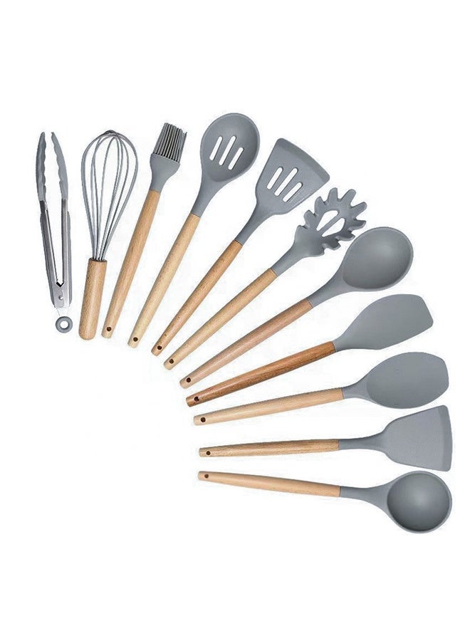 مجموعة أدوات طهي مكونة من 19 قطعة، مجموعة سكاكين المطبخ، تتضمن ملقطًا وملعقة وملعقة مسطحة ومقلاة، مقاومة للحرارة، آمنة غذائيًا، مقابض من السيليكون والخشب، مجموعات سكاكين المطبخ غير اللاصقة وأدوات المائدة - Image 2